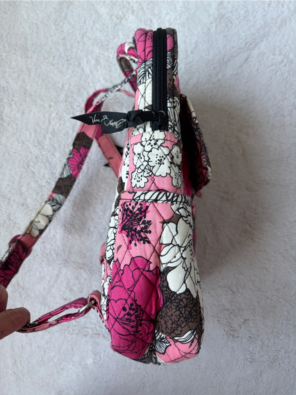 Like New Vera Bradley Quilted Floral Pink and Brown Women’s Backpack - Picture 3 of 13